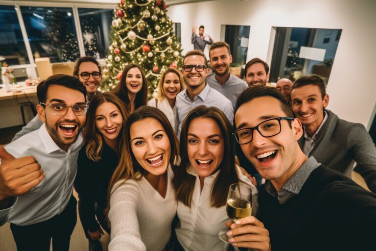 Weihnachtsfeier im Büro mit Kollegen-mobile